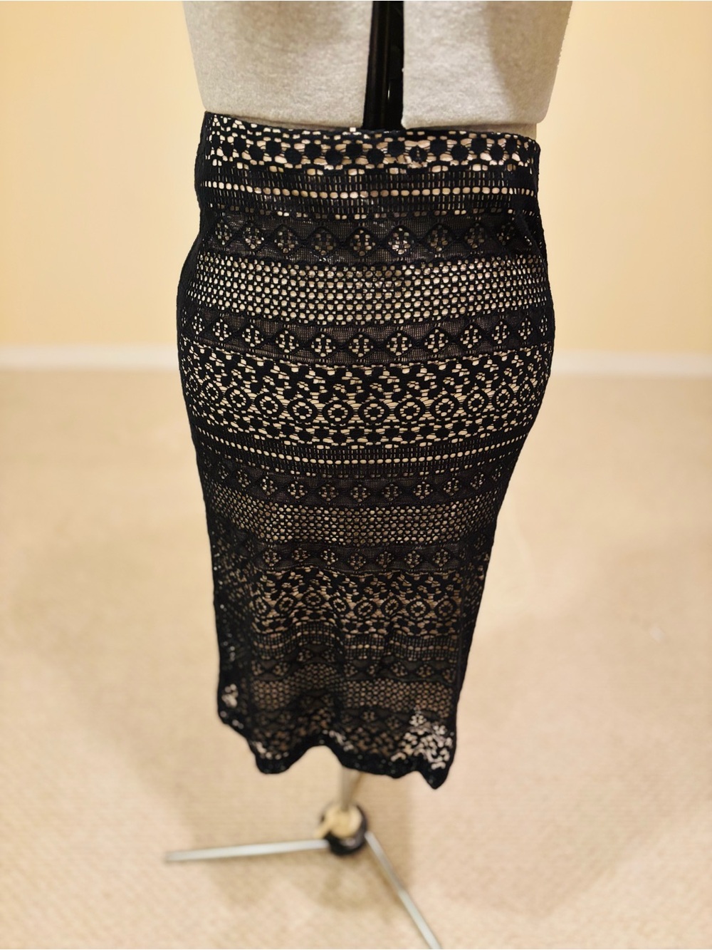 Black Crochet Lace Pencil Skirt - Fitted Feminine Style